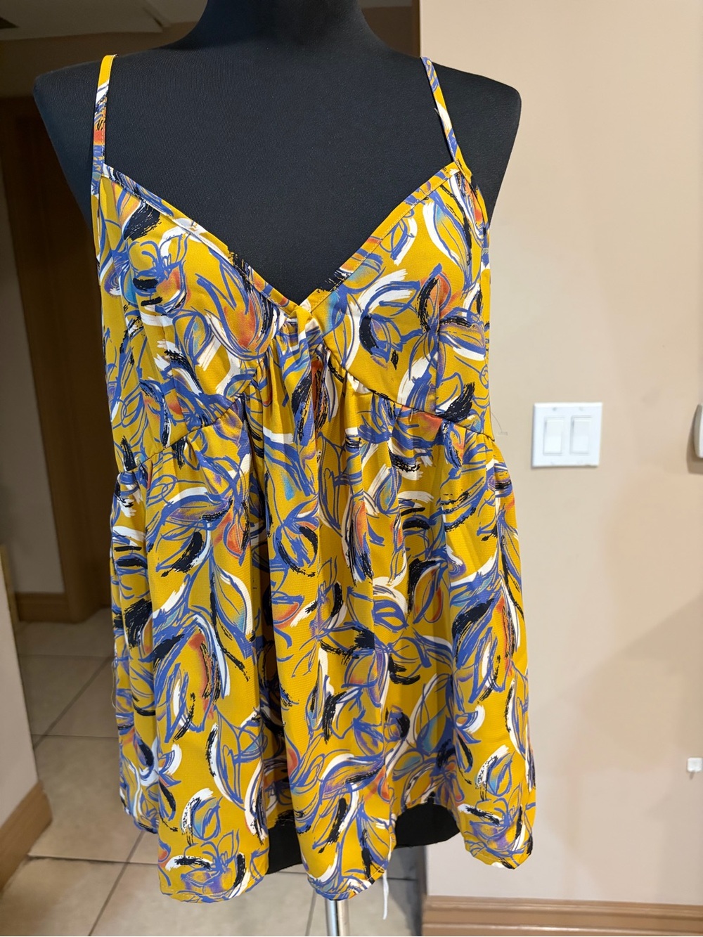 Yellow Floral Print Spaghetti Strap Women’s Top
